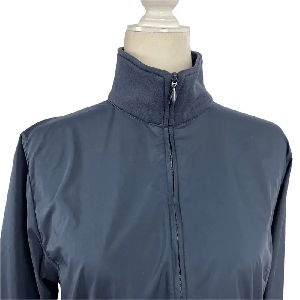 Nike Swoosh Boys Mixed Media Navy Jacket Nylon Front High Neck Large 12/14